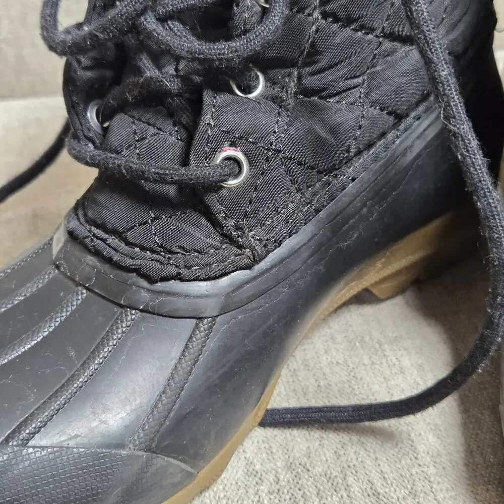 Sperry Port Duck Boots Kids Size 2 Black /Pink Waterproof Lined Rain Snow Play